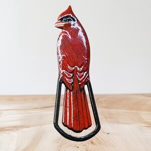 Red Black Cardinal Style Bird Bookmark Hand Painted Resin Long Tail Gift